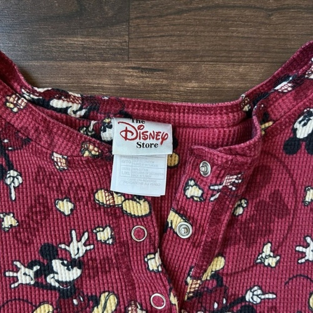 DISNEY Mickey Mouse Top Pajama Size XL Waffle Thermal Black Red Popcorn Top Only - Picture 5 of 6